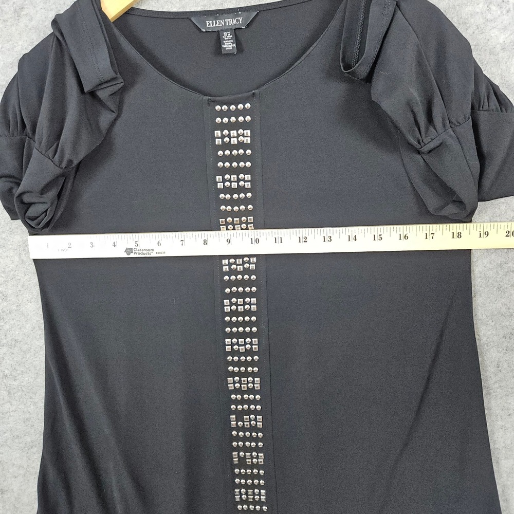 Ellen Tracy Black Bell Sleeve Studded Embellished Blouse Top Women's Size M Work - Picture 9 of 12